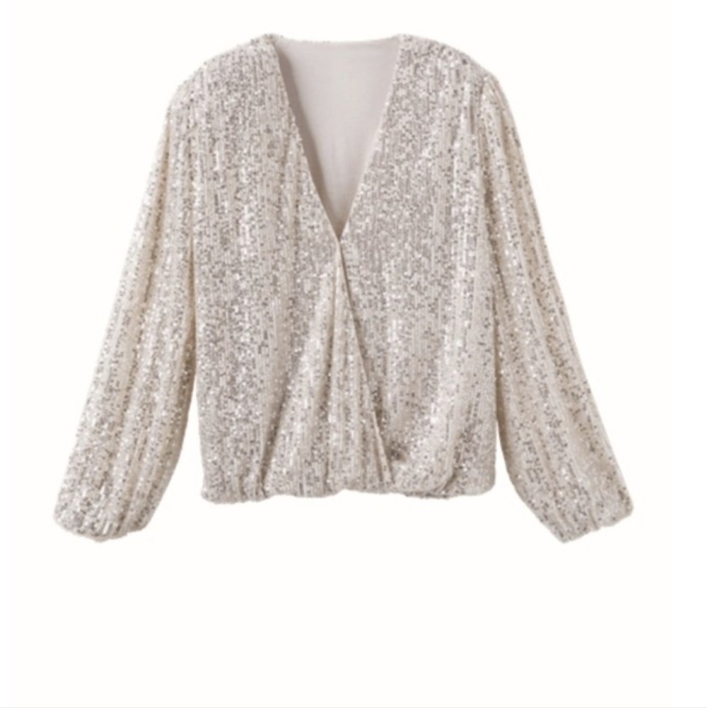 Like New Matilda Jane Women's Silver Sequin Top Size Medium New Years